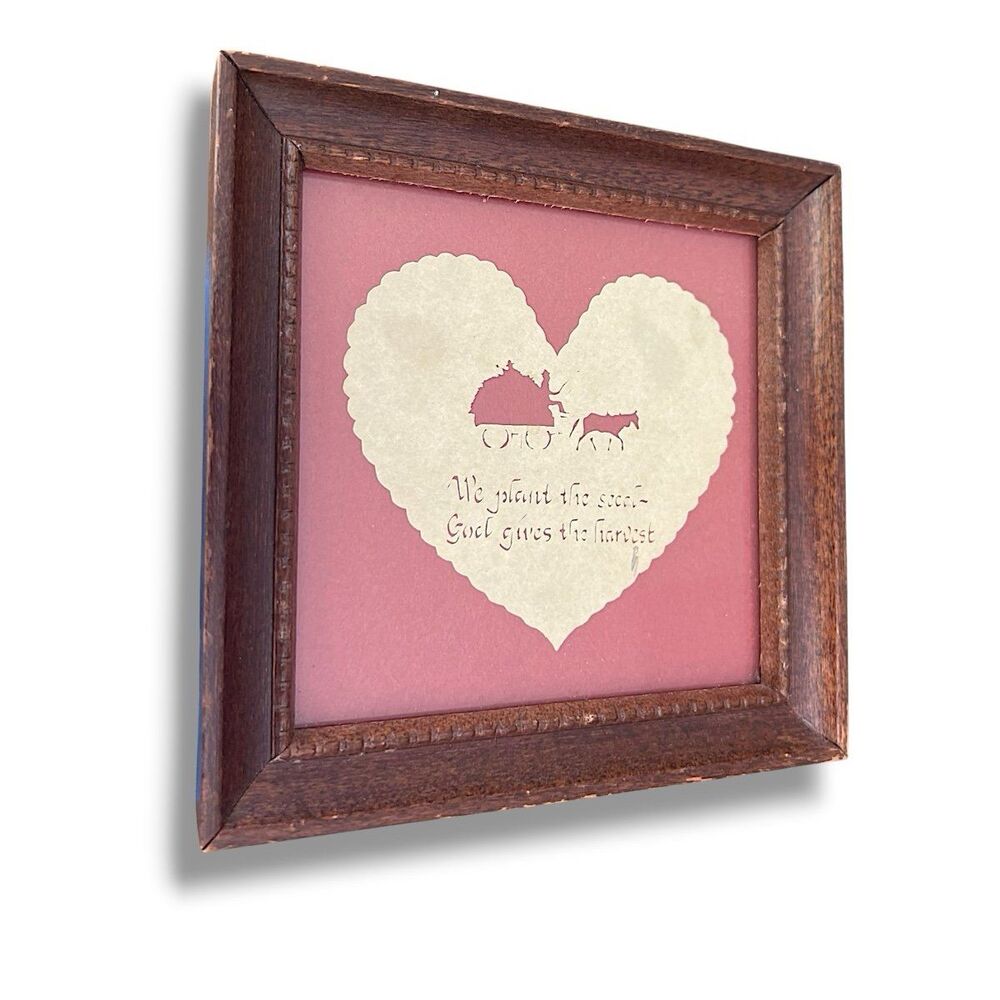 Vintage 1987 Framed Scherenschnitte Folk Art Heart Wall Decor Cottagecore